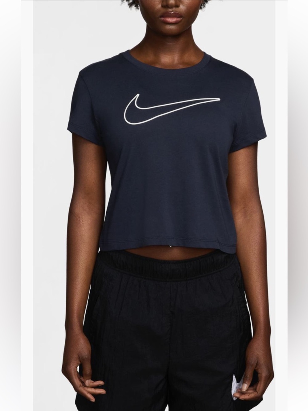 NIKE NWT Sportwear Cropped Swoosh Graphic T-shirt, obsidian/white